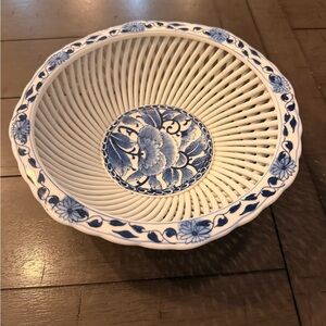 Japanese Hasami Yaki Blue and White Reticulated Ceramic Bowl